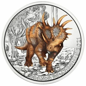 2021 Austria 3 Euro Styracosaurus Glow in the Dark Dinosaur Coin Supersaurs - Picture 1 of 3