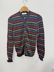 Sonia Rykiel Cardigan Womens Medium Thin Knitted Cardi Black Striped Cotton - Picture 1 of 6