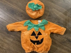 BABY PLÜSCH HALLOWEEN PUFFY KOSTÜM KÜRBIS 0/6 Monate MÜTZE BODY GEFÜTTERT Neugeborene - Bild 1 von 5