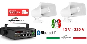 IMPIANTO AUDIO 12V. 220V.PER ESTERNO MEZZI TRASPORTO CON AMPLIFICATORE BLUETOOTH - Foto 1 di 9