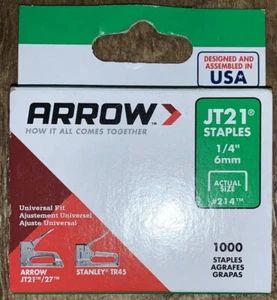Grapas de 1/4 de pulgada Arrow 214 JT21, 1.000 grapas - Imagen 1 de 1