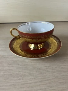 Bayern Rot und Gold Band Tasse und Untertasse - Bild 1 von 7