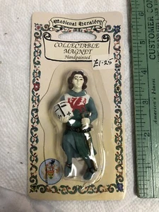 Vintage Hand Painted Magnet Figurine Medieval Heraldry Joan of Arc Knight Dragon - Picture 1 of 6