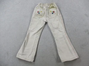 VINTAGE Lee Jeans Girls 5 Beige Made in USA Flare Floral Embroidered 90s Pants - Picture 1 of 17