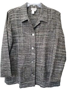 Coldwater Creek 100% Silk Brown Tweed Button-Up Blazer Size XL