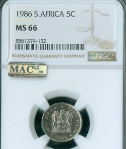 1986 SOUTH AFRICA 5 CENTS NGC MS66 MAC SPOTLESS * - Picture 1 of 2
