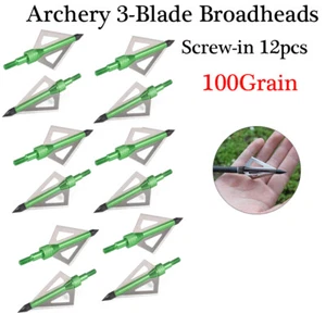100Gr Arrowheads Hunting 3Blade Sharp Tips Archery Bow Crossbow Screw Points 12P - Picture 1 of 6