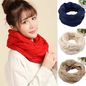 Color Knitted Scarf Scarves Knit Warmer Ring Women Solid Comfortable Warm Neck - Picture 1 of 24