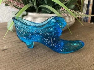 Vintage Fenton Glas Schuh blau Schneeflockenmuster Fenton Kunstglas  - Bild 1 von 6