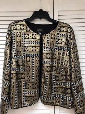 Bob Mackie Jacket SZ 18W Black Gold Sequin open Wearable Art Long Sleeve Evening - Image 1 of 4