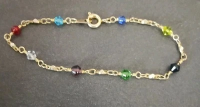 Dainty 10k Gold Filled Multi Color Crystal Bracelet With Gold Bars & Balls  - Image 1 of 4
