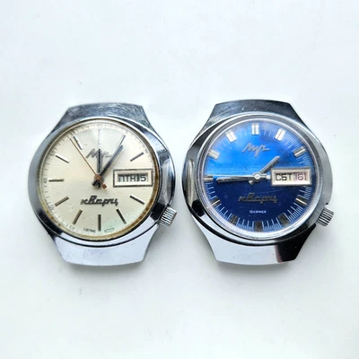 VINTAGE Soviético URSS LUCH 3055 electrónico-mecánico HIBRID will watch 2 piezas Foto 1 de 4