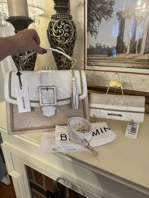 Brahmin Hallie Sea Salt White Colada Leather Satchel & Matching Ady  Wallet--NWT - Image 1 of 4