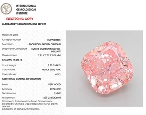 2.70 Cushion Modified Lab Grown Diamond For Ring IGI Fancy Vivid Pink VVS2 - Picture 1 of 9