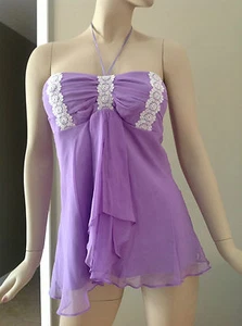 Arden B Light Purple Halter Top Blouse with Lace Flowers Size M - Picture 1 of 7