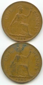 UK 1964 & 1965 Bronze Pennies (97% Copper) Penny Great Britain -- EXACT COINS - Picture 1 of 2