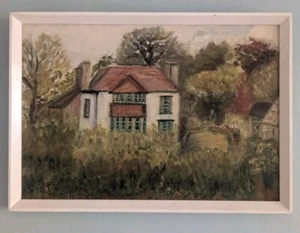 Naive Oil On Board English House Trees Painting Garden Archway Verso - Picture 1 of 10