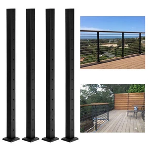 4X Cable Railing Post Deck Railing 42"x2"x2" Black Post with Level Drilled Holes - Picture 1 of 12