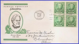 USA3 # 869 ADDR LINPRINT FDC BL4 Horace Mann - Imagen 1 de 1