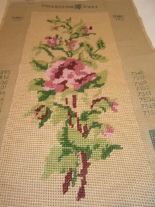 VINTAGE HAND WORKED TAPESTRY IN STRANDED COTTONS - SHABBY PINK ROSE DESIGN CHIC - Picture 1 of 1