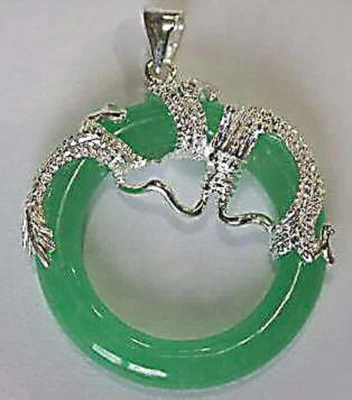 18KWGP дракон зеленый нефрит круглый круг пончик мужчин женщин ребенка подвеска ожерелье - Изображение 1 из 4