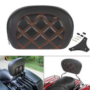 Rear Passenger Sissy Bar Backrest Pad For Harley Touring 96-23 Orange Stitching - Picture 1 of 12