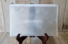 Philosophy Logo Travel Cosmetic Make-Up Bag Clear Frosted Plastic Zipper 10 X 6 