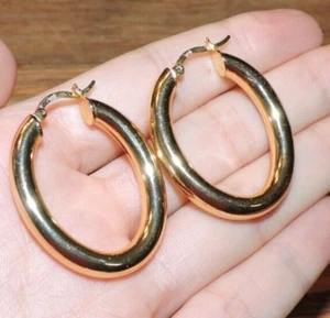 Pendientes de aro huecos ovalados de plata de ley 925 lavados en oro 6,7 g - Imagen 1 de 3