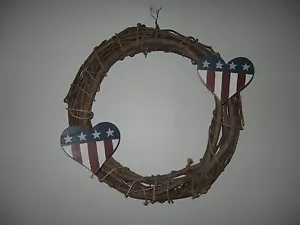 15" Patriotic Grapevine Wreath Red White Blue Hearts Add Your Own Embellishments - Picture 1 of 6