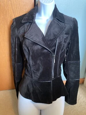 White House Black Market Jacket Size 6 Black corduroy zip stretch cotton - Image 1 of 4