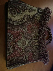 women’s paisley linen/tapestry beaded handle purse - Picture 1 of 8