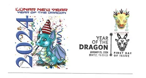 5829 Año Nuevo Lunar, Dragón, 2024 Panda Cachets, pictórico cancelado, FDC - Imagen 1 de 1