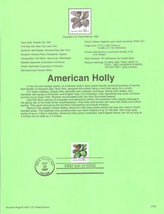 #9732 32c Christmas Holly Stamp #3177 USPS Souvenir Page - Picture 1 of 1