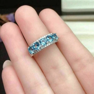 2.00Ct Round Cut Simulated Aquamarine Eternity Ring 14K White Gold Plated - Picture 1 of 4
