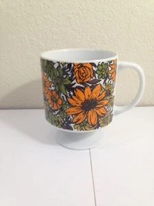 Vintage 1967 Holt Howard 7823 orange Floral Cup Pedestal Coffee Mug Footed 60s - Picture 1 of 8