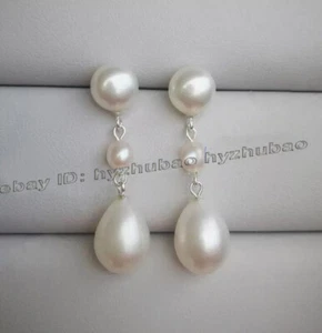 Pendientes colgantes de plata con cuentas de perlas cultivadas de Akoya blancas de arroz natural AAA - Imagen 1 de 3