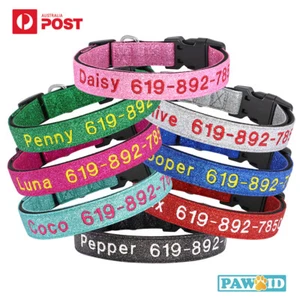 Personalised Dog Collar Nylon Adjustable Embroidered Sparkle Pet Accessories - Picture 1 of 20