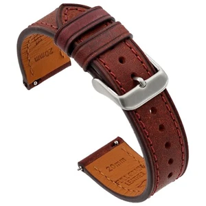 Italian Leather Watch Band - Full-Grain Leather - Burgundy - 18, 20 or 22mm - Picture 1 of 5