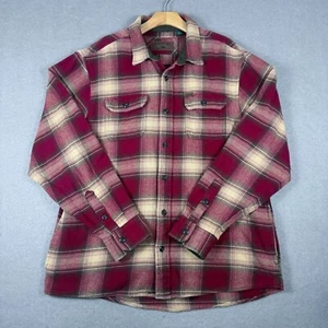 Orvis Men's Heavyweight Button Up Flannel Shirt Red Beige Plaid Pockets Size XL - Picture 1 of 9