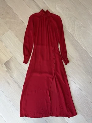 Reformation Georgina Red Slit Midi Dress Smocked Cuff Turtleneck *Flaw Women’s 4 - Image 1 of 4