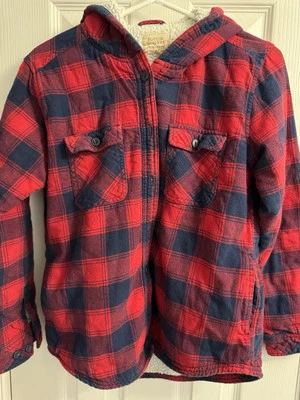 Boston Traders Fleece Lined Flannel Mens Small Red Black Plaid Shacket Button Up - Image 1 of 4