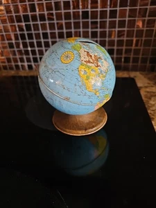 Vintage Tin Litho 5" World Globe Metal Coin Bank Ohio Art Co No Stopper - Picture 1 of 10