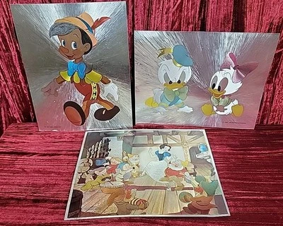3X Vintage Disney Foil Art Print Litho Pinóquio BRANCA DE NEVE DONALD 8" x 10" - Imagem 1 de 4