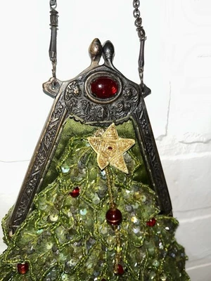 Vintage 50's Wayne M Kleski Green Christmas Tree Purse Handbag - Image 1 of 4