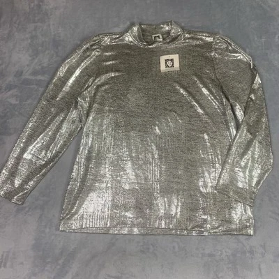 Blusa plateada metálica cuello falso Anne Klein para mujer XL manga larga abullonada vacaciones Foto 1 de 4