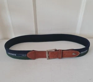 LACOSTE Green/Blue Striped Fabric/Leather Vintage Yachting Belt 32"- 35" - Picture 1 of 7