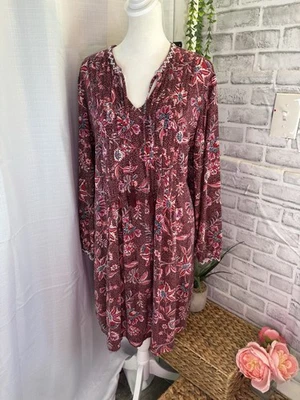 New Old Navy Pleated Floral Boho Tie Neck Dress Women's Size XL - Image 1 of 4