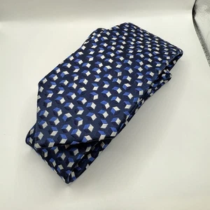 Handgefertigte blaue Seidenkrawatte Duchamp London geometrisches Muster 8 cm Made in England - Bild 1 von 4