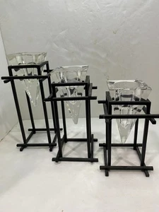 Votivkerzenhalter Schmiedeeisen Pyramidenform Glas 3er Set - Bild 1 von 4