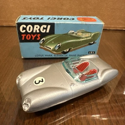 Corgi Toys #151 Lotus Mark 11 LE MANS #1 Diecast Racing Car Silver/Red 1958  - Image 1 of 4